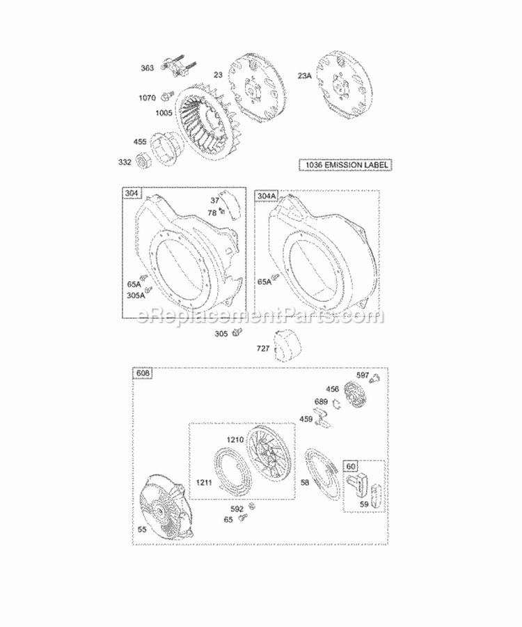 Blower HousingShrouds Electric Starter Flywheel Rewind Diagram and Parts List for 127437-0136-E1  Briggs and Stratton Engine